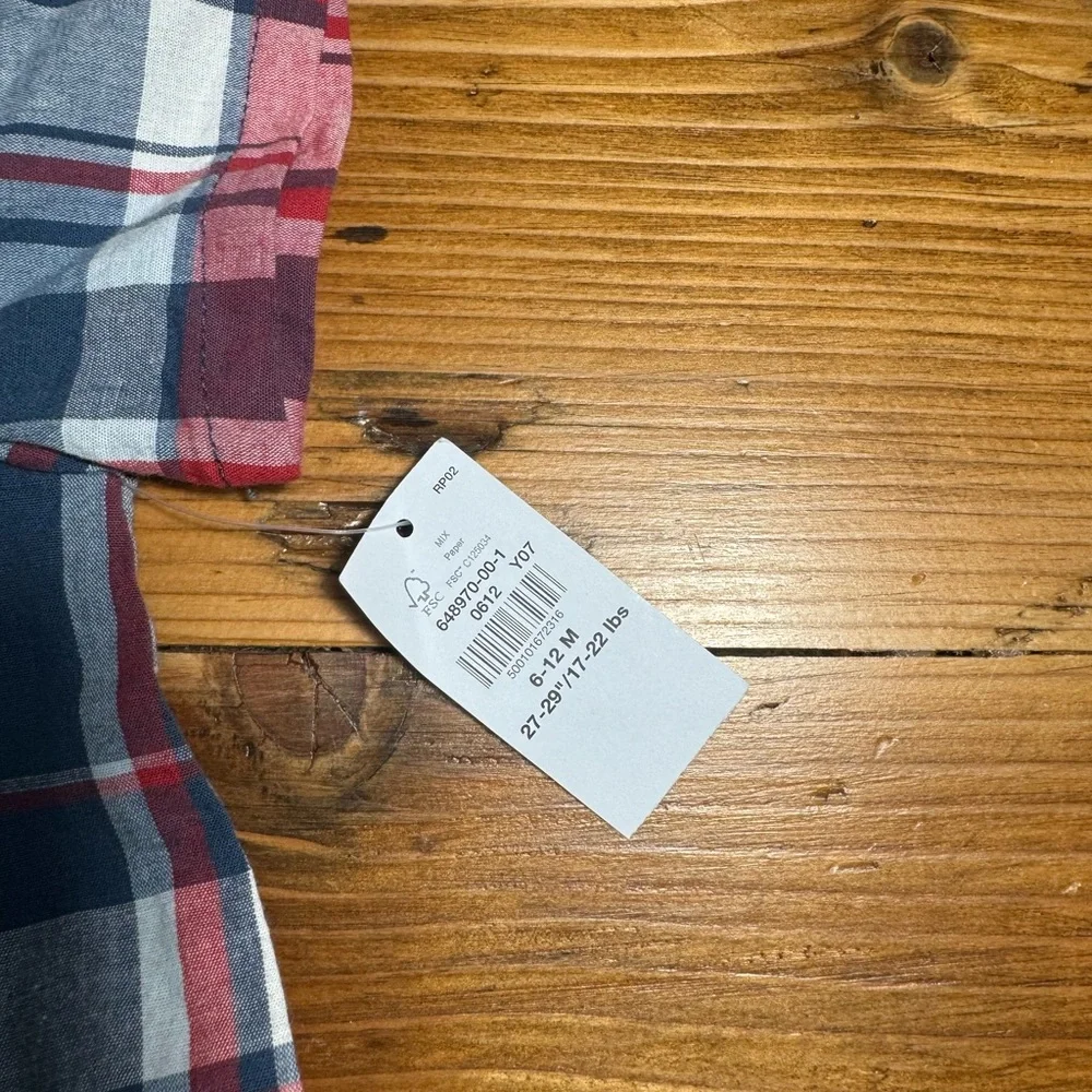 Old Navy 6-12 mo‎ short overalls with plaid short sleeve button down onesie